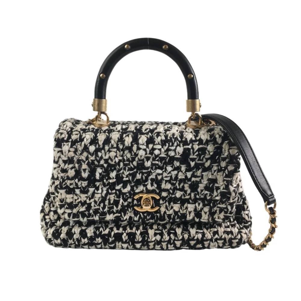 Chanel Tweed Coco Handle Black Tweed Purse